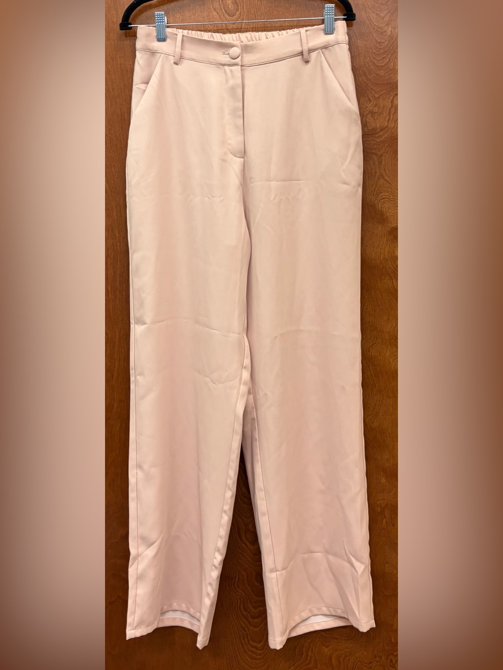 VEILED COLLECTION blush pink flat front dress pants trousers high rise size LG